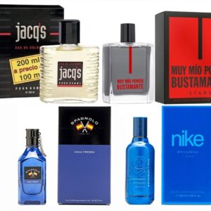 LOTE 10 DE HOMBRE: BUSTAMANTE MUY MIO POWER EDT 100 ML TESTER # (CAJA GENERICA) + JACQS EDC 200 ML TESTER # (CAJA GENERICA) + NIKE VIRAL BLUE EDT 100 ML TESTER # (CAJA GENERICA) + SPAGNOLO AGUA FRESCA EDT 75 ML