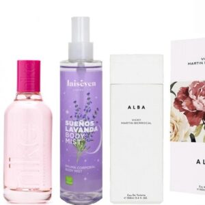 LOTE 19 DE MUJER: VICKY MARTIN BERROCAL ALBA WOMAN EDT 100 ML TESTER # (CAJA GENERICA) + BODY MIST HAWAIIAN TROPIC OASIS 250 ML TESTER # (CAJA GENERICA) + NIKE TRENDY PINK EDT 100 ML TESTER # (CAJA GENERICA) + BODY MIST LAISEVEN LAVANDA 200 ML