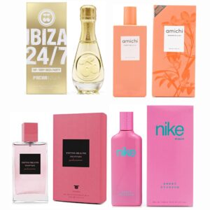 LOTE 28 DE MUJER: PACHA 24/7 VIP WOMAN EDT 80 ML TESTER # (CAJA GENERICA) + AMICHI MUSK MANDARINE EDT 75 ML TESTER # (CAJA GENERICA) + TITTO BLUNI PROFUMO SEDUZIONE DONNA (WOMAN) 75 ML TESTER # (CAJA GENERICA) + NIKE SWEET BLOSSOM 75 ML