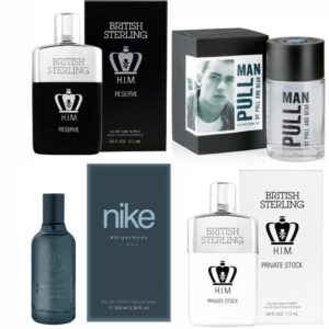 LOTE 2 DE HOMBRE: BRITISH STERLING RESERVE HIM EDT 112 ML REGULAR + BRITISH STERLING PROVATE STOCK EDT 112 ML REGULAR + NIKE NIGHTMODE MAN EDT 100 ML TESTER # (CAJA GENERICA) + PULL MAN EDT 100 ML