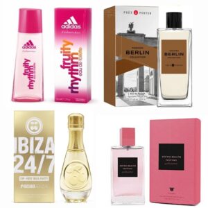 LOTE 4 DE MUJER: TITTO BLUNI PROFUMO SEDUZIONE DONNA 75 ML TESTER # (CAJA GENERICA) + PRET A PORTER BERLIN FASHION COLLECTION EDP 100 ML TESTER # (CAJA GENERICA) + ADIDAS FRUITY RHYTHM 50 ML TESTER # (CAJA GENERICA) + PACHA 24/ VIP WOMAN EDT 80 ML