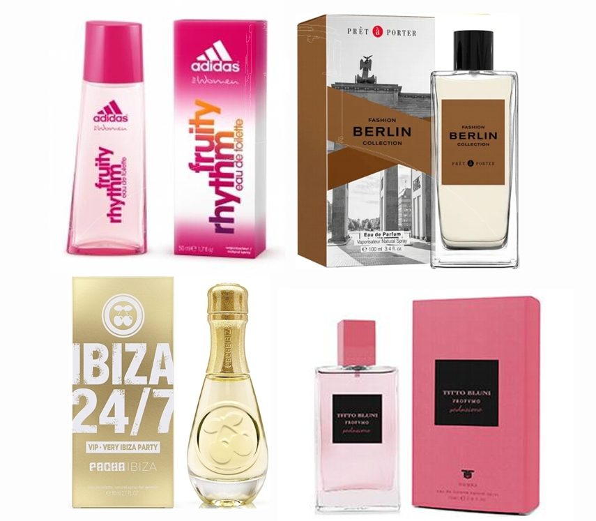 LOTE 4 DE MUJER: TITTO BLUNI PROFUMO SEDUZIONE DONNA 75 ML @ + PRET A PORTER BERLIN FASHION COLLECTION EDP 100 ML @ + ADIDAS FRUITY RHYTHM 50 ML @ + PACHA 24/ VIP WOMAN EDT 80 ML