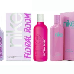 3x1 NIKE WOMAN: SWEET BLOSSOM 75 ML (Sin caja) + ULTRA PINK WOMAN EDT 100 ML (Sin caja) + WOMAN FLORAL BLOOM EDT 100 ML TESTER # (CAJA GENERICA)