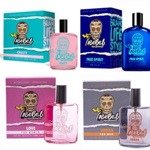 PACK REBEL: FREE SPIRIT MEN EDT 100 ML TESTER # (CAJA GENERICA) + CRAZY WOMAN EDT 100 ML TESTER # (CAJA GENERICA) + LOVE WOMAN EDT 100 ML TESTER # (CAJA GENERICA) + URBAN MEN EDT 100 ML TESTER # (CAJA GENERICA)