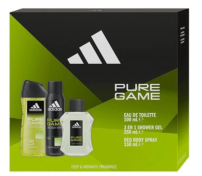 SET ADIDAS PURE GAME EDT 100 ML + SHOWER GEL 250 ML + DEO 150 ML REGULAR (Caja ligeramente dañada)